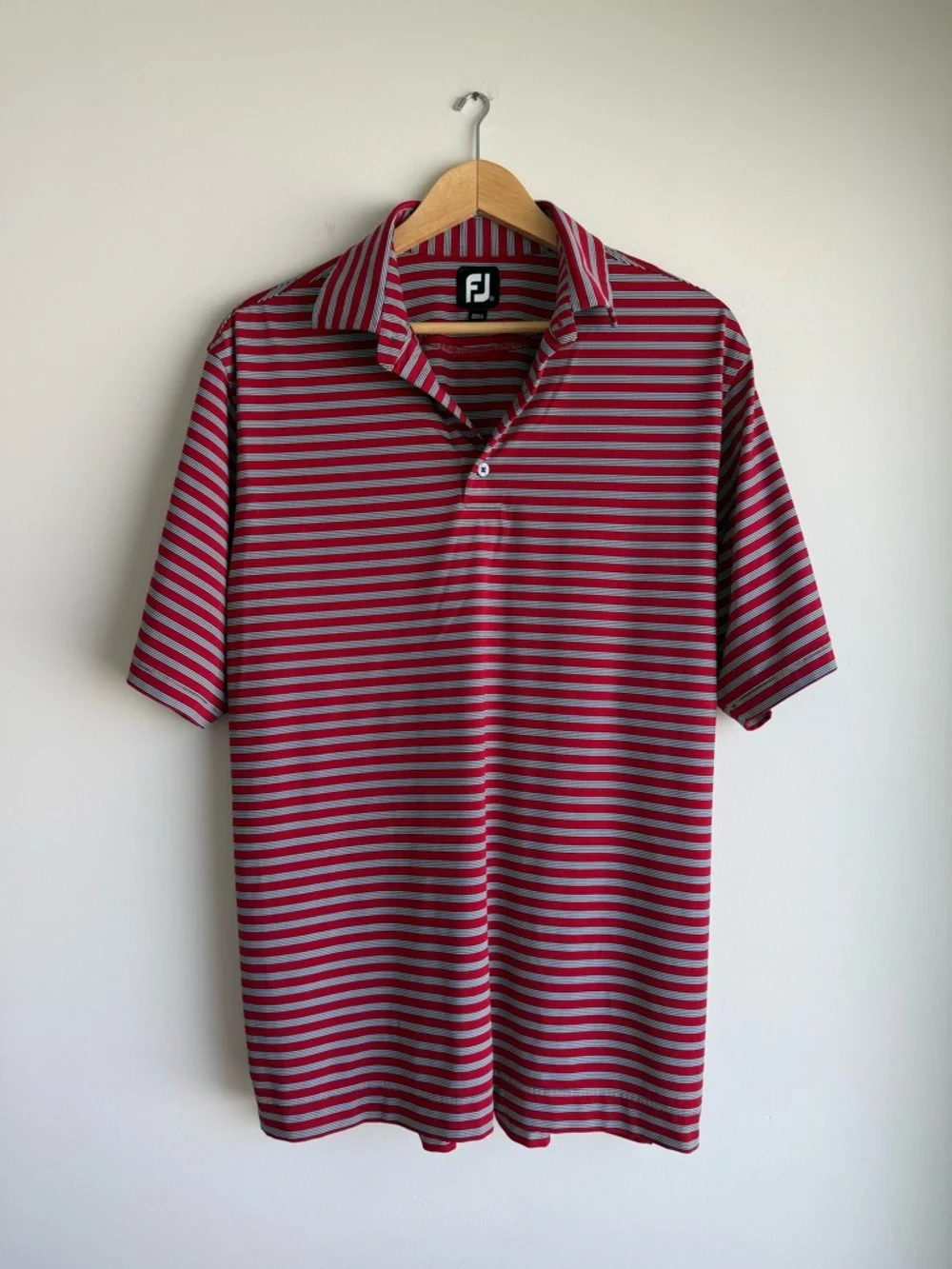 FootJoy Red Striped Golf Polo Shirt Medium Performance Stretch